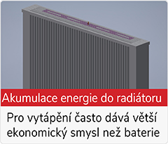 Akumulační elektrický radiátor využívá přebytečnou elektřinu z fotovoltaiky k uložení energie přímo ve formě tepla. Pokud je cílem vytápění, není nutné elektřinu ukládat do drahé elektrochemické baterie a následně ji znovu měnit na teplo.