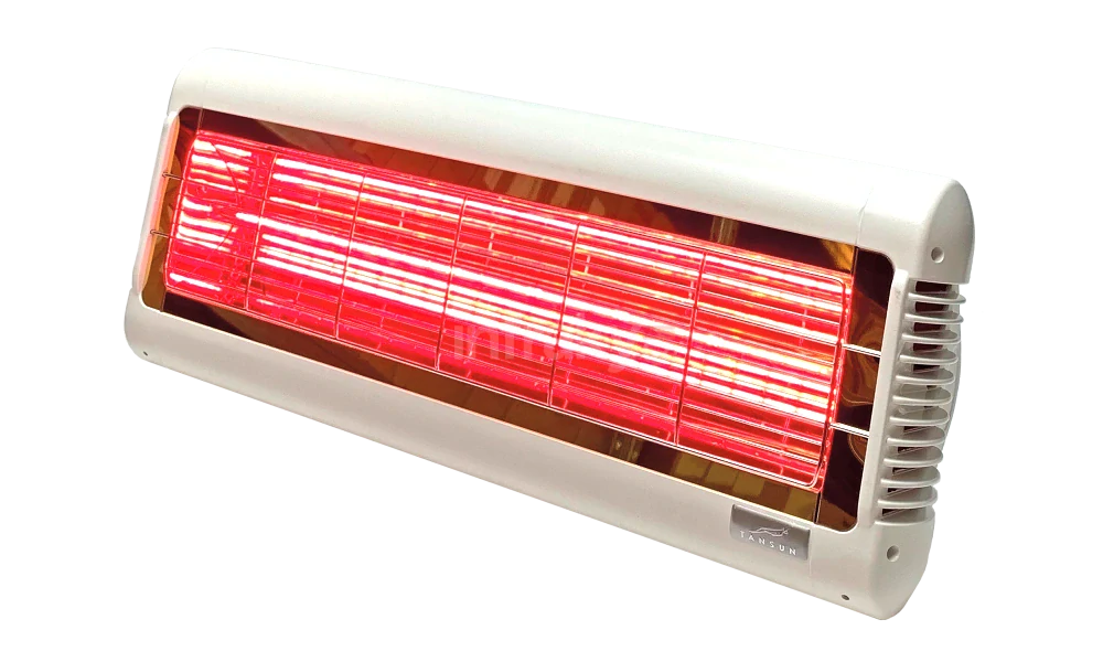 Infrazářič TANSUN Monaco XL Single 2,4 kW – Prodloužený ultra Low Glare quartzový infrazářič se zlatým reflektorem - bílý