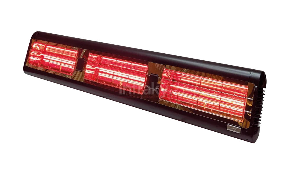 Infrazářič TANSUN Monaco Triple 4,5 kW – Ultra Low Glare třílampový quartzový infrazářič se zlatým reflektorem - černý
