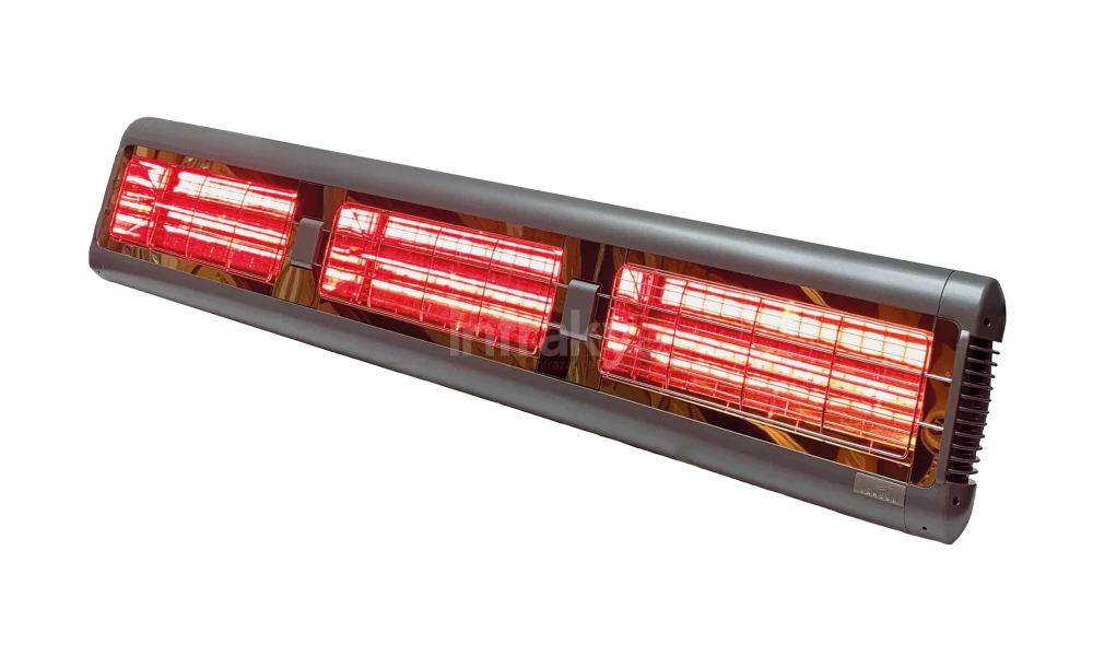 Infrazářič TANSUN Monaco Triple 4,5 kW – Ultra Low Glare třílampový quartzový infrazářič se zlatým reflektorem - titan