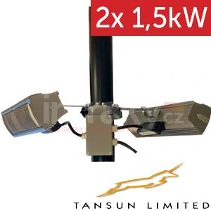 Infrazářič TANSUN Parasolring P2 2x1500W – Unikátní Low Glare parasolový systém s 360° ohřevem IP55