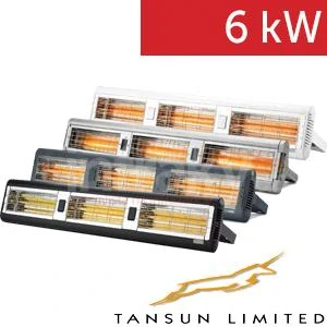 Infrazářič TANSUN Sorrento IPT Triple 6,0 kW – Trojitý Low Glare quartzový zářič IP55 pro velké venkovní i vnitřní plochy