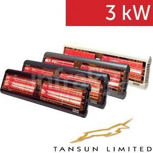 Infrazářič TANSUN Monaco Double 3,0 kW – Ultra Low Glare dvoulampový quartzový infrazářič se zlatým reflektorem