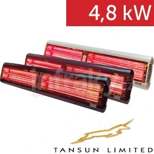  Infrazářič TANSUN Monaco XL Double 4,8 kW – Prodloužený ultra Low Glare dvoulampový quartzový infrazářič IP55
