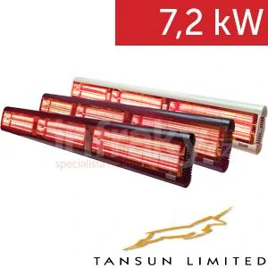 Infrazářič TANSUN Monaco XL Triple 7,2 kW – Nejvýkonnější prodloužený ultra Low Glare třílampový quartzový infrazářič IP55