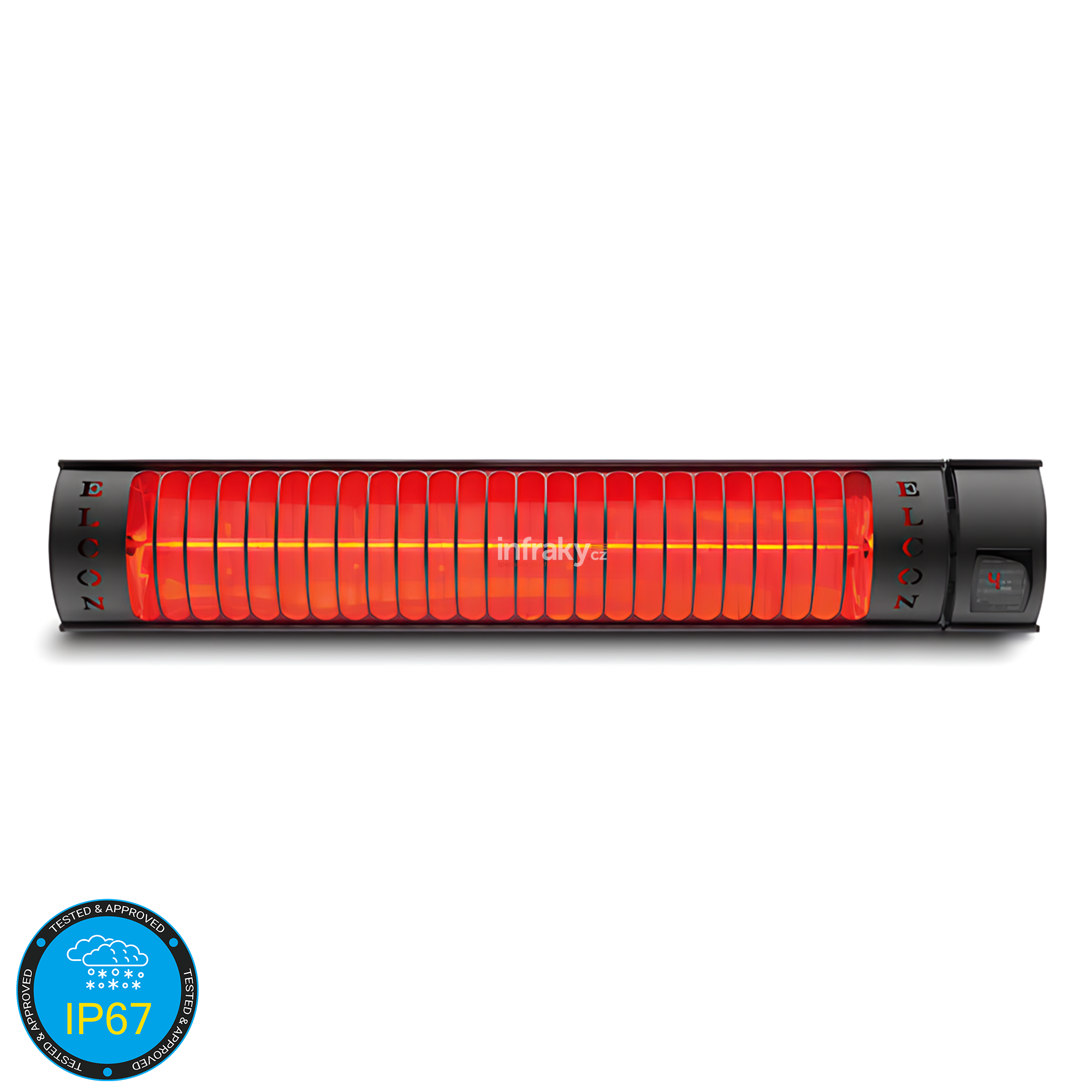 ELCON RCH-2500/4 – infrazářič s dálkovým ovládáním 2500W, IP67, nástěnná/stropní montáž