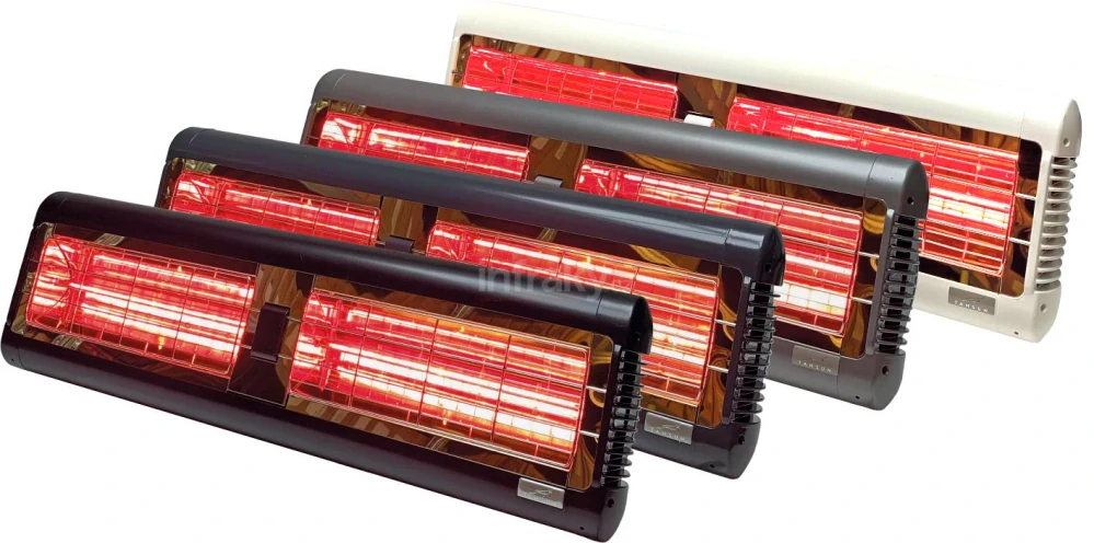 Infrazářič TANSUN Monaco Double 3,0 kW – Ultra Low Glare dvoulampový quartzový infrazářič se zlatým reflektorem - bílý