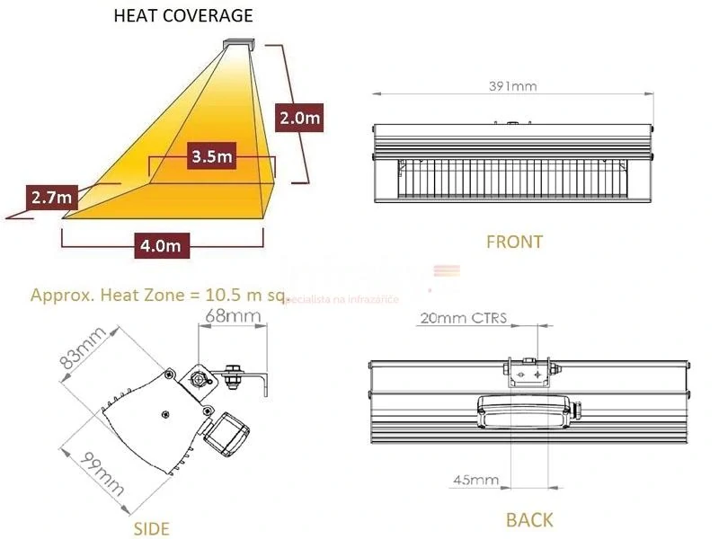 Infrazářič TANSUN RIO IP Algarve 1 kW - černý