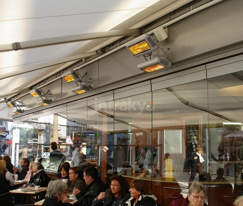 Infrazářič TANSUN Monaco Single 1,5 kW – Ultra Low Glare quartzový infrazářič se zlatým reflektorem