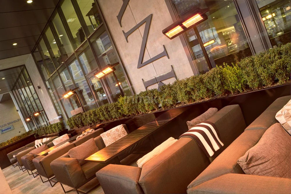 Infrazářič TANSUN Monaco Double 3,0 kW – Ultra Low Glare dvoulampový quartzový infrazářič se zlatým reflektorem - bílý