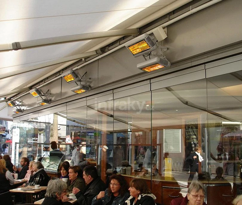 Infrazářič TANSUN Monaco Single 1,5 kW – Ultra Low Glare quartzový infrazářič se zlatým reflektorem