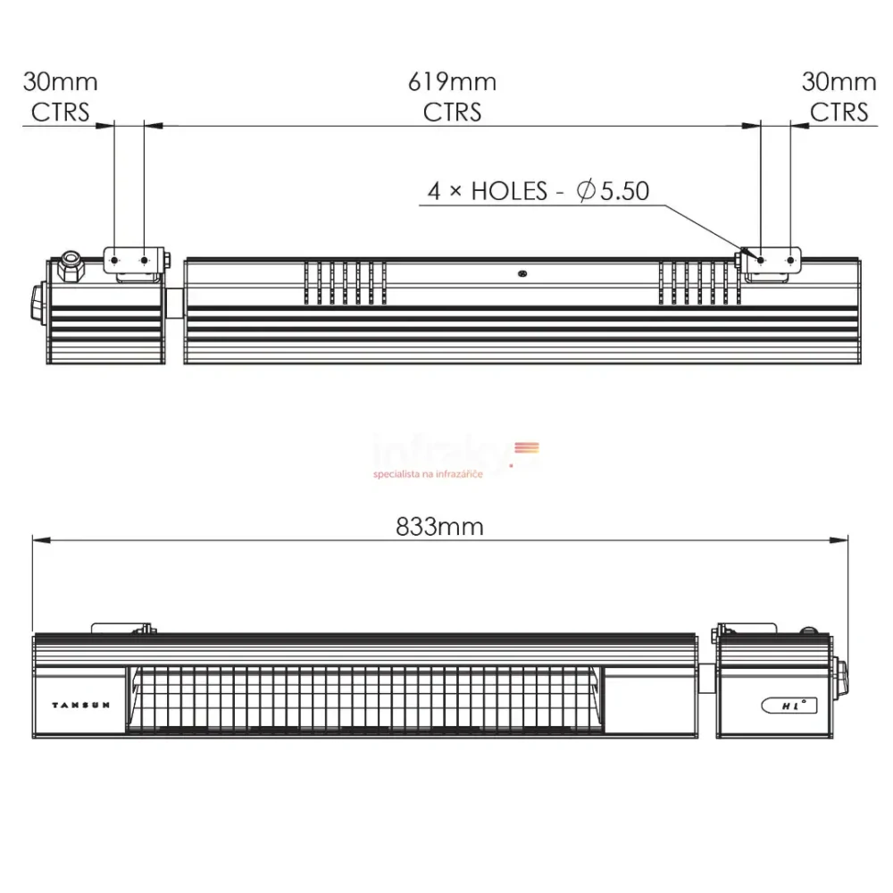 Infrazářič TANSUN Havana 2,4 kW, Quartz, bílý