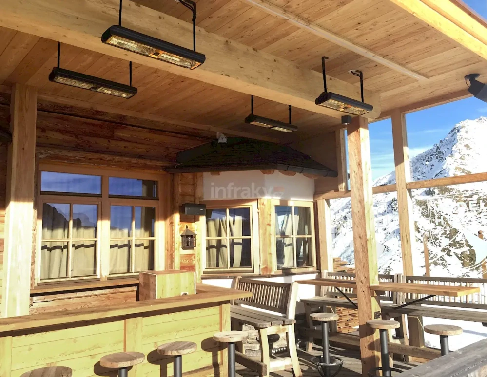 Infrazářič TANSUN Monaco Double 3,0 kW – Ultra Low Glare dvoulampový quartzový infrazářič se zlatým reflektorem - bílý