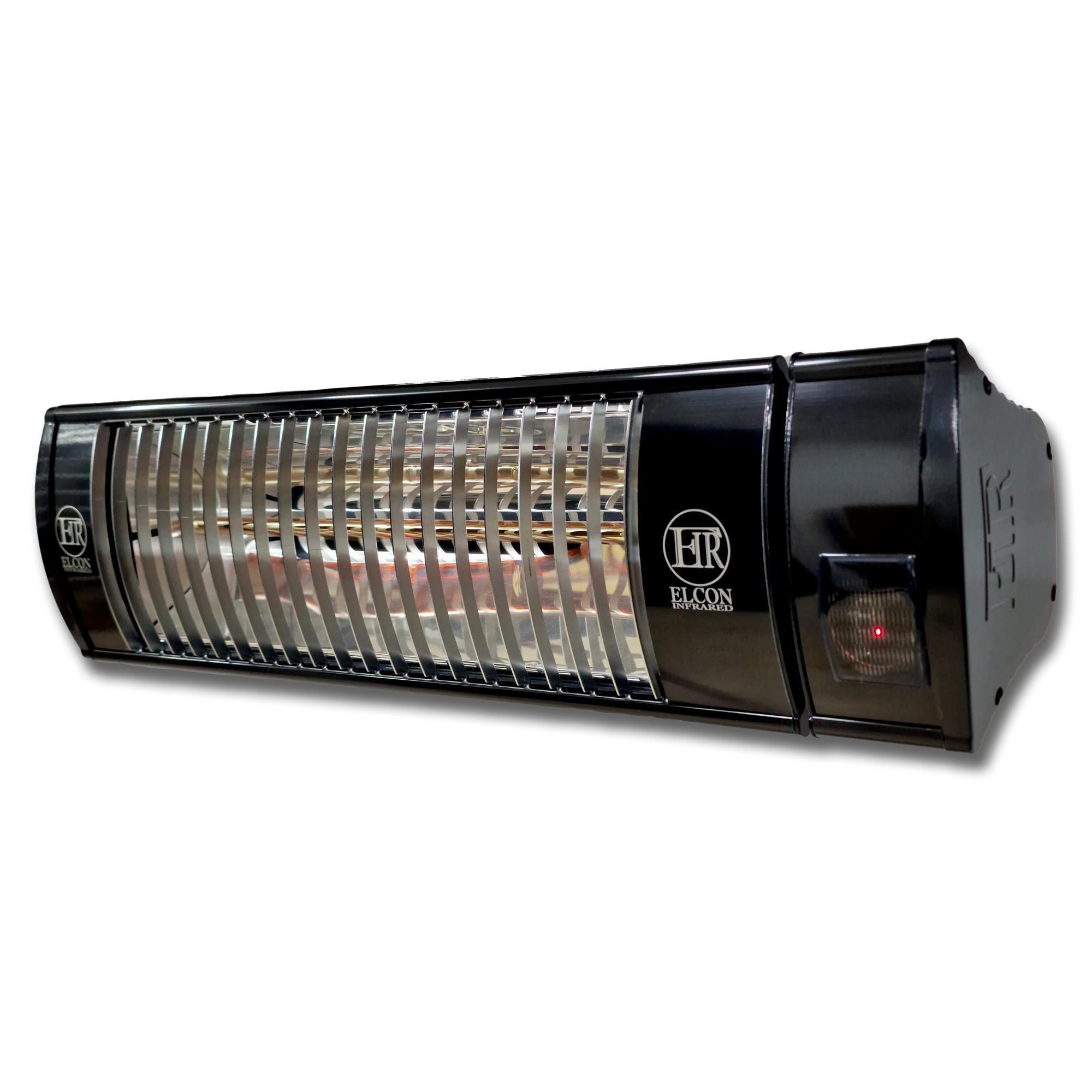 Elcon EIR RC-2000/6 kompaktní odolný elektrický infrazářič 2000 W s dálkovým ovládáním, parabolické hliníkové tělo, krytí IP67, černá barva
