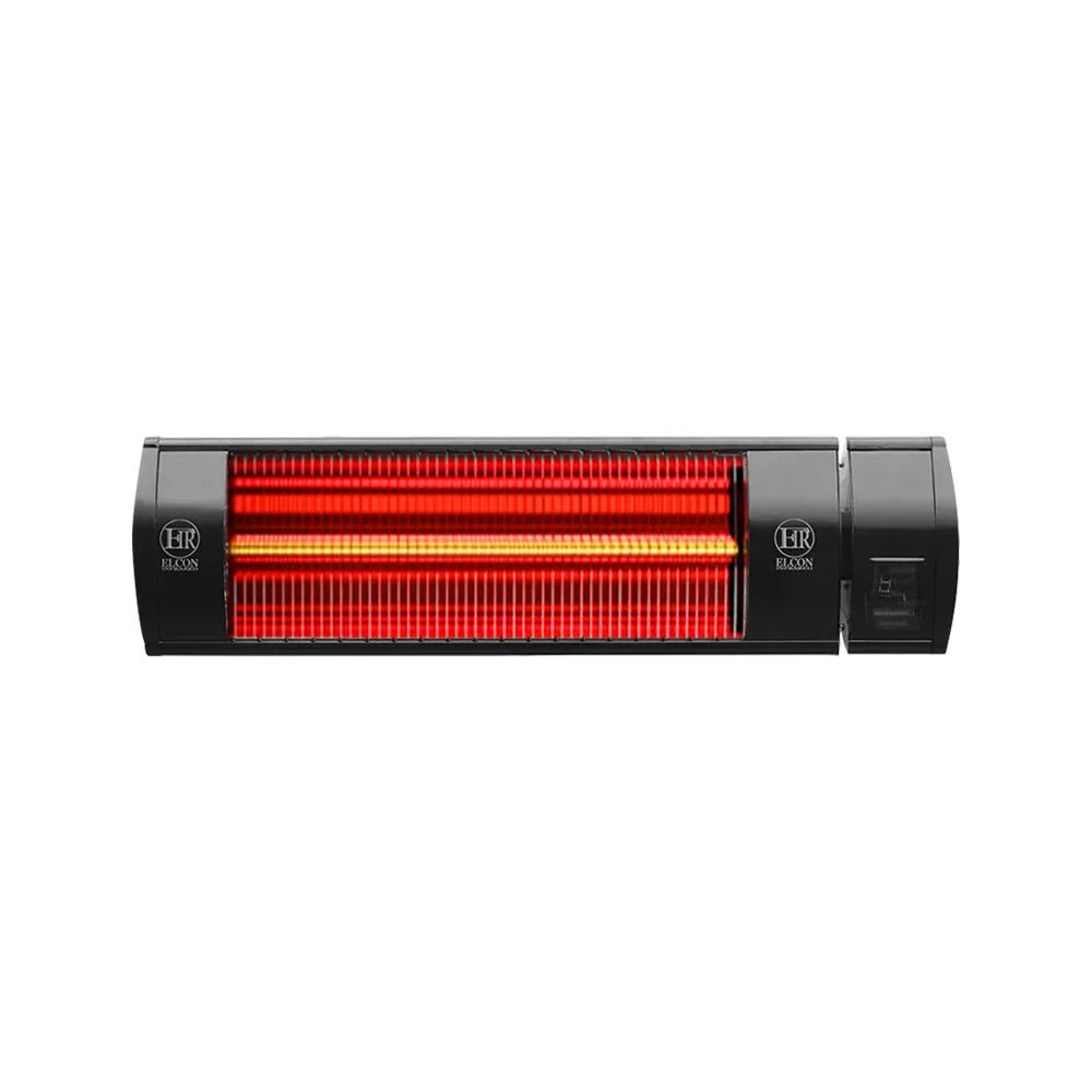 Elcon EIR RC-2000/8 odolný elektrický infrazářič 2000 W s dálkovým ovládáním a parabolickým hliníkovým tělem, krytí IP55, černá barva