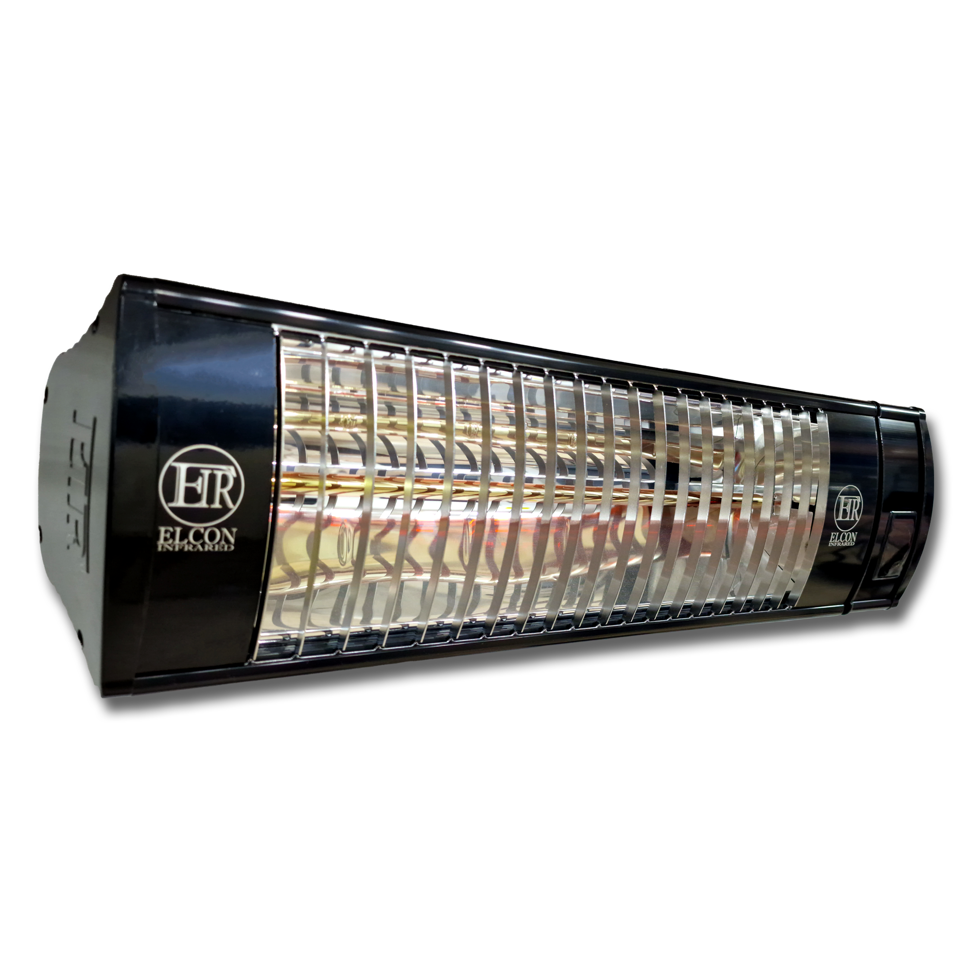 Elcon EIR RC-2000/6 kompaktní odolný elektrický infrazářič 2000 W s dálkovým ovládáním, parabolické hliníkové tělo, krytí IP67, černá barva