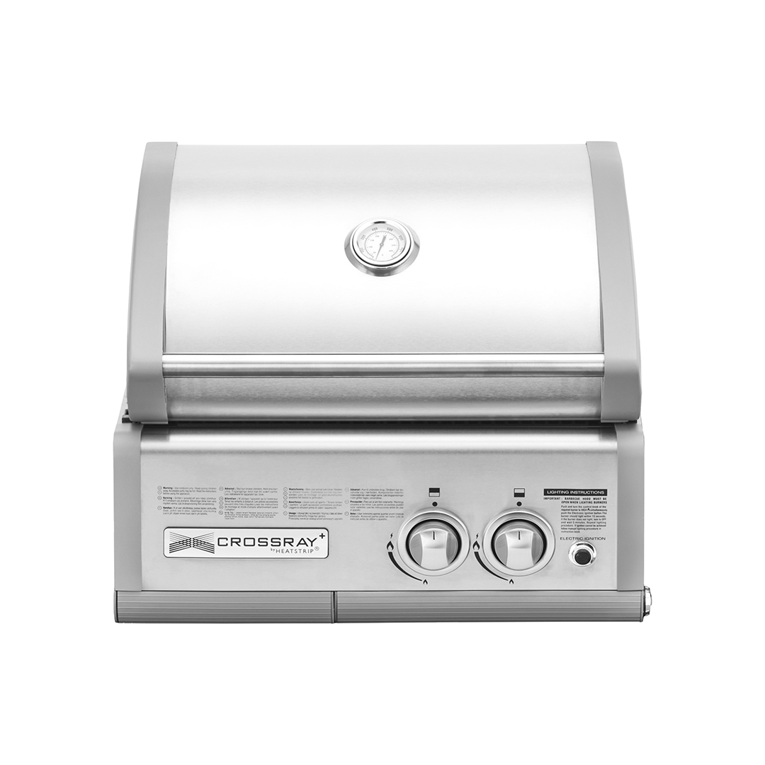 Vestavný plynový gril CROSSRAY 2 in-built – celkový pohled na kompaktní nerezový gril s infračervenými hořáky a zavřeným víkem