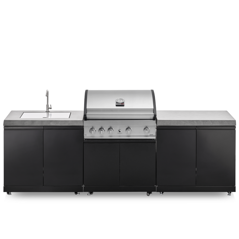Venkovní kuchyně Grandpro Elite (262 Series) – celkový pohled na modulovou kuchyni s celonerezovým grilem Elite G5, šířka 262 cm