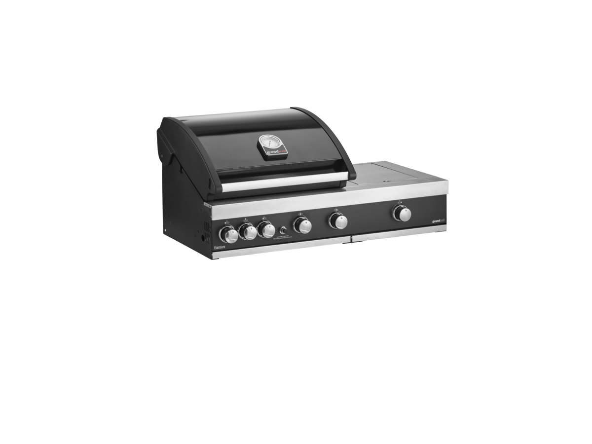 Vestavný plynový gril GrandHall PREMIUM G4 PLUS s bočním infračerveným Sear hořákem – celkový pohled na kompaktní set grilu a hořáku