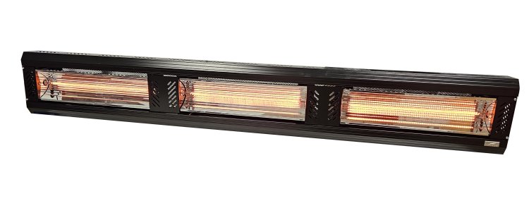  Průmyslový infrazářič Tansun Apollo Excell triple Carbon 6,0 kW – čelní pohled na robustní karbonový infračervený zářič s nerezovou konstrukcí, karbonovou lampou Toshiba 2000 W, zlatým reflektorem a nastavitelným otočným a naklápěcím montážním držákem pro instalaci na zeď, strop i kolmo k zemi