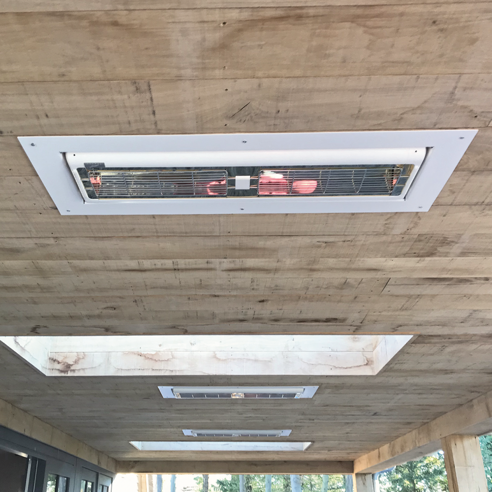 zápustný infrazářič, infrazářič do podhledu, Tansun Inbouw, Sorrento Inbouw, vestavný infrazářič, skrytý infrazářič pergola, Low Glare infrazářič, infrazářič do sádrokartonu