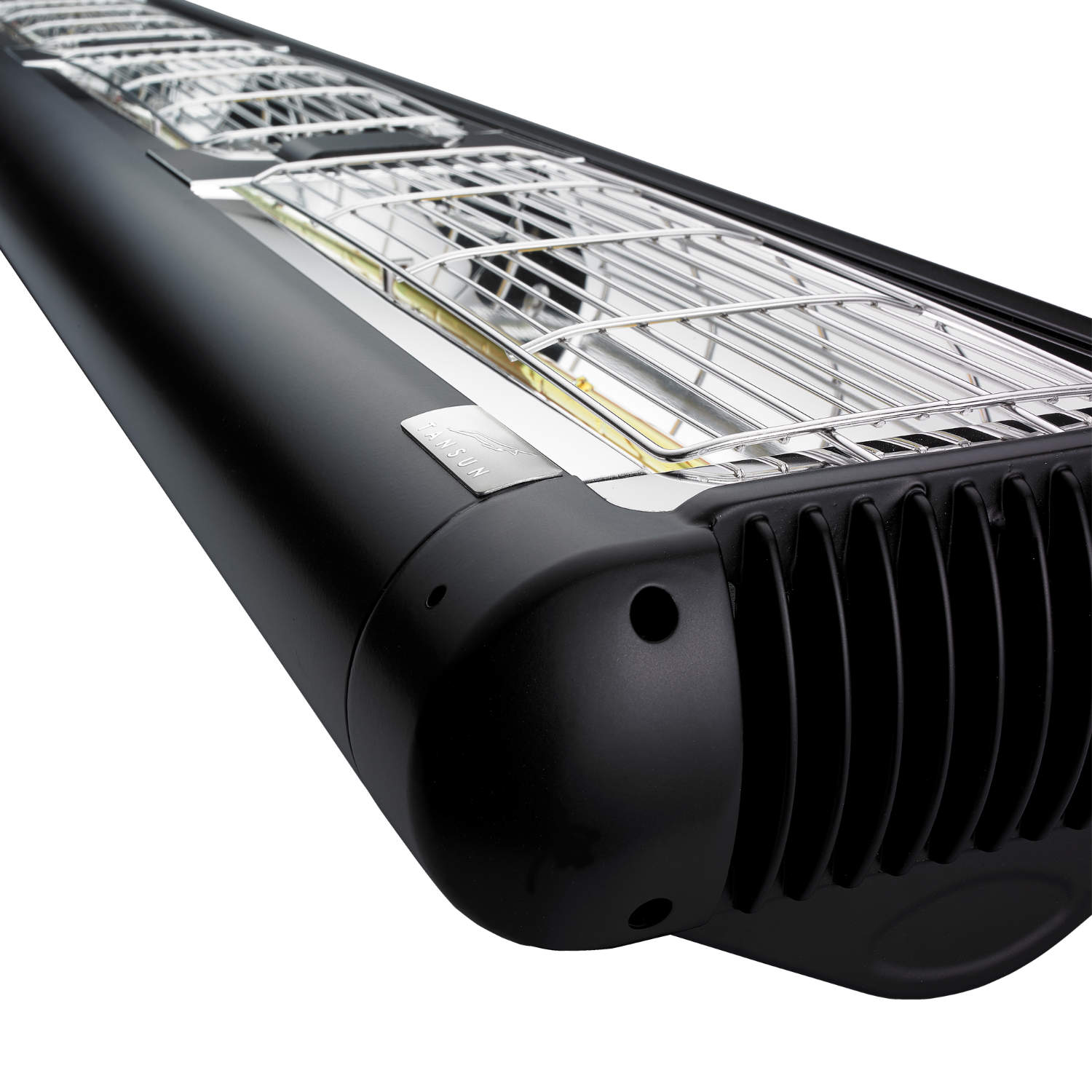 Technický výkres infrazářiče Tansun Sorrento Triple 4,5 kW – přední, boční a zadní profil s rozměry 1178 x 227 x 323 mm, detail nastavitelného montážního držáku a schéma montáže na zeď a strop