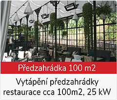 Reference vytápění infrazářiči VEITO Aero - komplexní řešení vytápění předzahrádky restaurace Malé Versailes Karlovy Vary